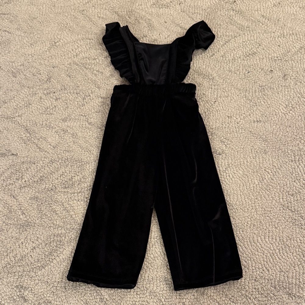 Zara Girls Black Velvet Ruffle Jumpsuit